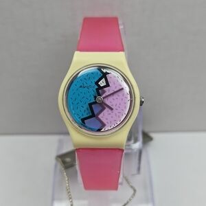Womens Girls Pink Advance Retro Rotating Second Hand Watch New Battery